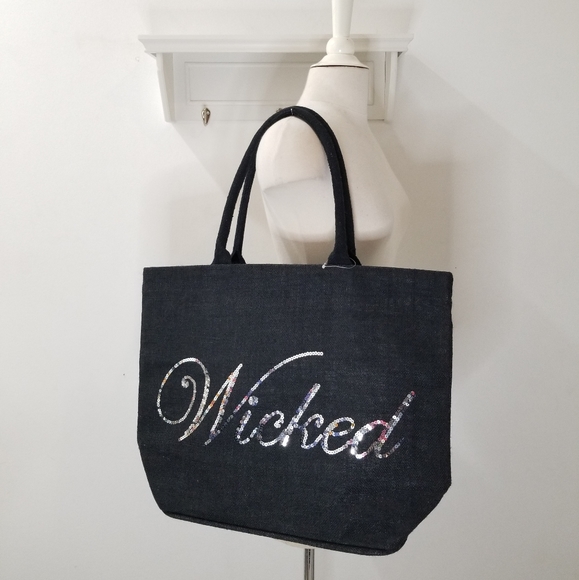 WICKED Silver Sequin Large Black Jute Market Beach Tote - Picture 3 of 11